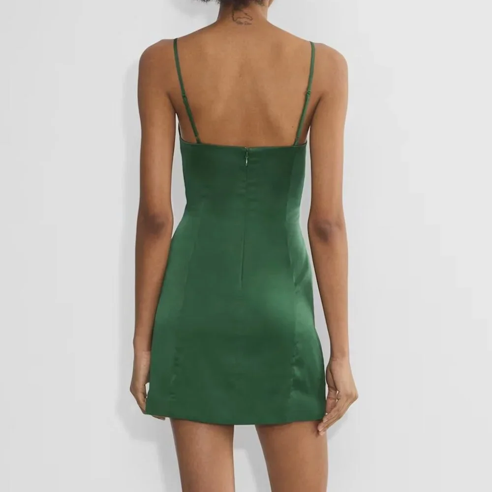 NWOT Aritzia Sunday Best  Shimmer Satin Dress, Dark Olive Green, Size 4 - Picture 2 of 4